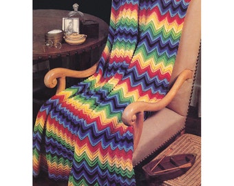 Chevron Afghan Crochet Pattern Vintage Ripple Blanket Zig Zag Throw Instant Download PDF- C31