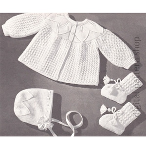 Vintage Baby Knitting Pattern Sweater Bonnet Booties Leaf & Lace Pattern PDF Instant Download 3 Months K21