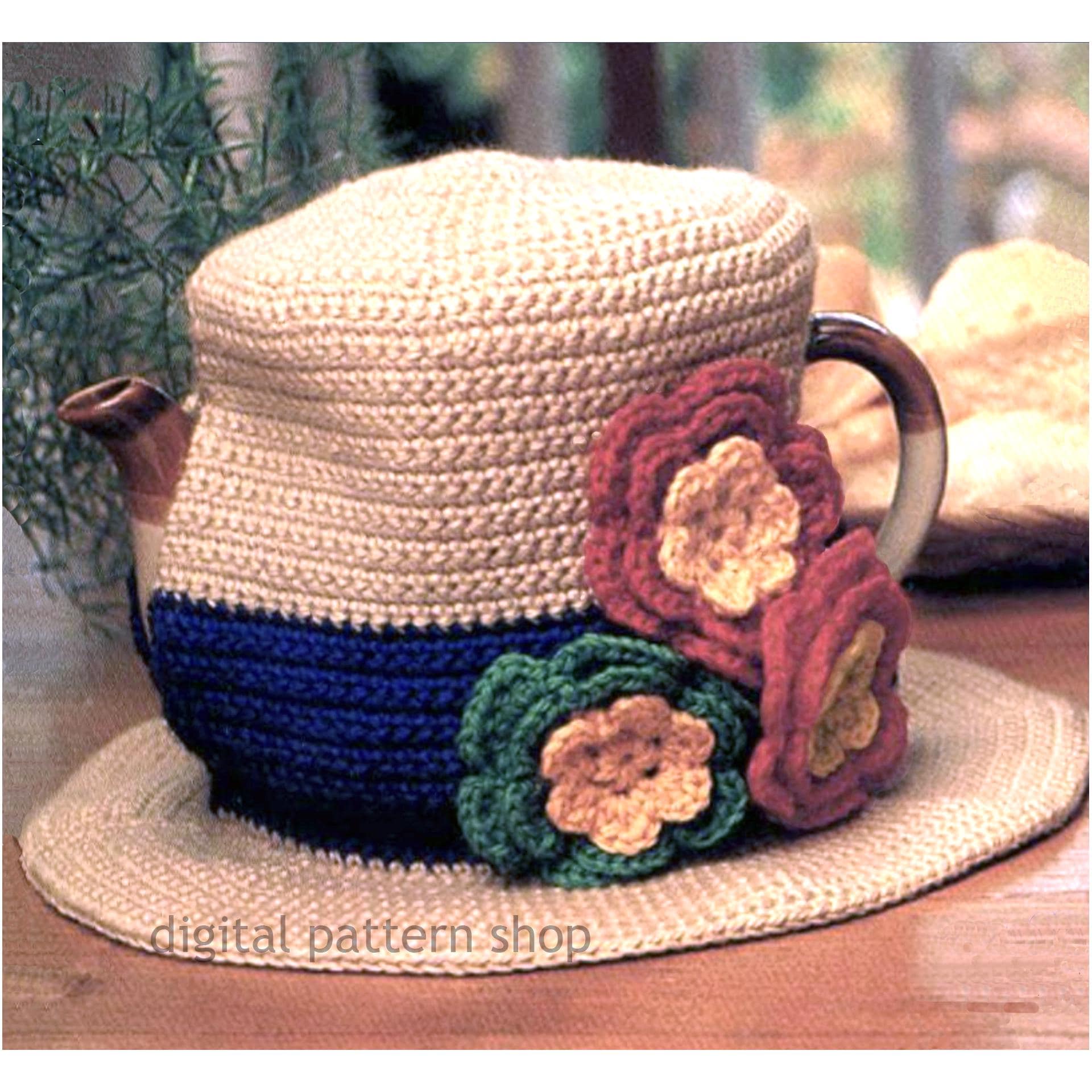 30 Tea Cozy Crochet Patterns for Teapots, Gifts, and Kitchen Decor 14 1970s Hat Tea Cozy with Flowers