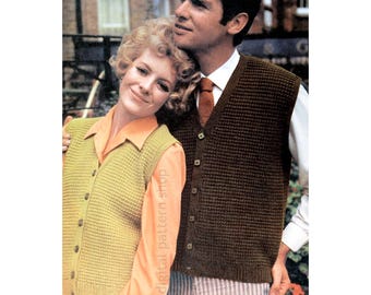 60s Knit Vest Pattern, Textured Vest for Men & Women Knitting Pattern, Button Front Waistcoat Unisex Chest 32 to 44, PDF Download - K226