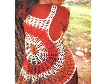 Crochet Vest Pattern, 70s Circle Waistcoat Crochet Pattern, Cobweb Vest PDF Download C320