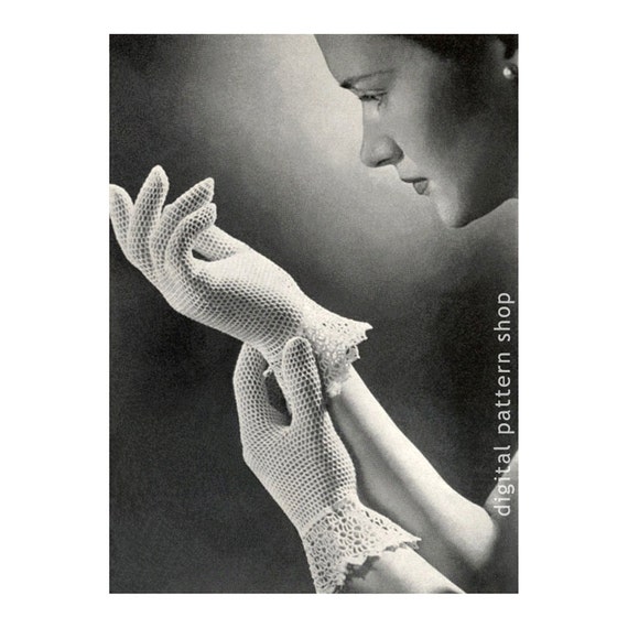 Vintage Crochet Gloves Pattern Womens 1950s Dainty Lace Gloves Crochet Pattern Gauntlet Wedding Gloves Instant Download PDF Pattern - C109
