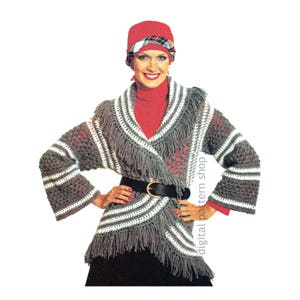 Crochet Sweater Pattern, Circle Motif Wrap Sweater, Granny Square Jacket Shawl Collar for Women PDF Instant Download - C208