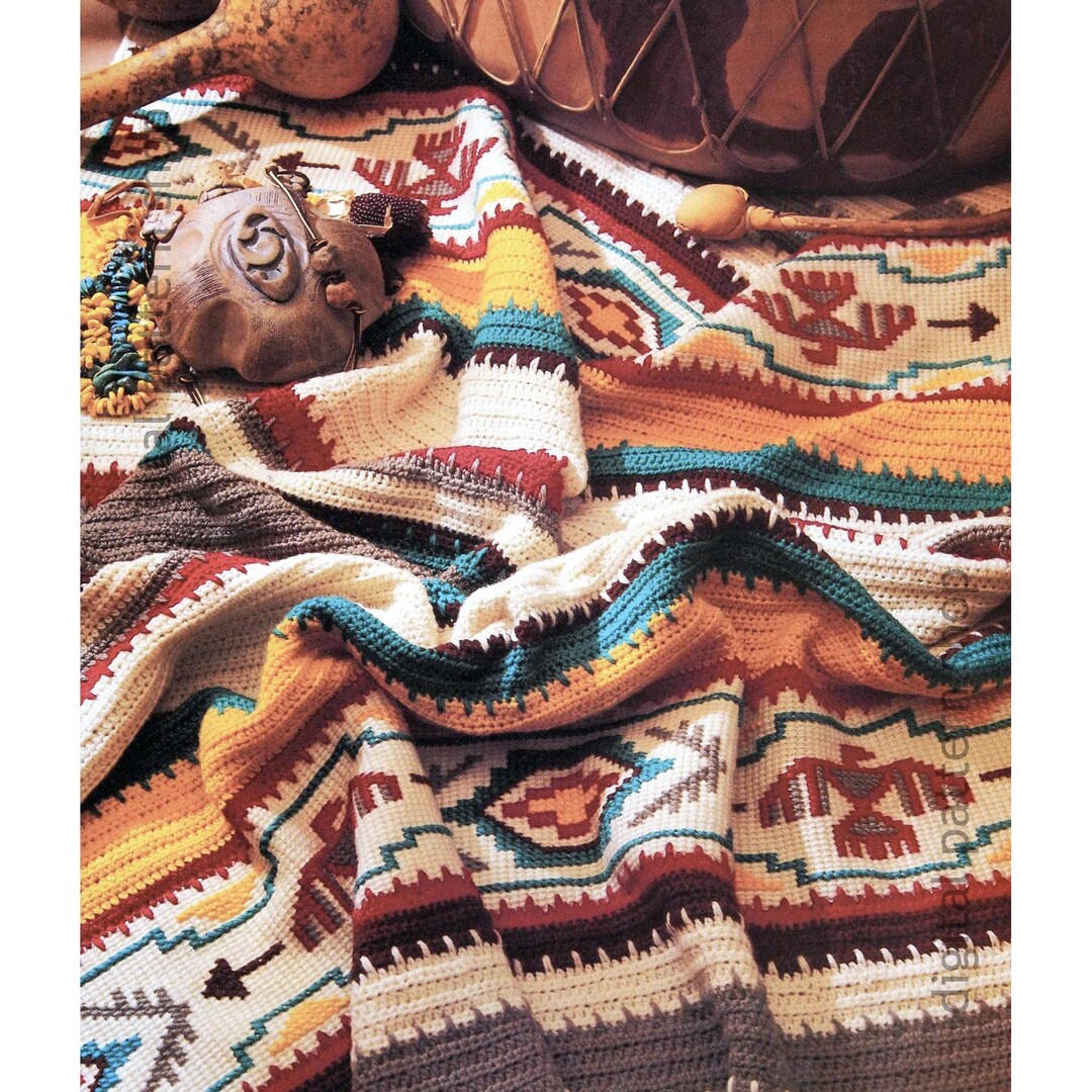 Native American Afghan Crochet Pattern, Tunisian Crochet Vintage ...