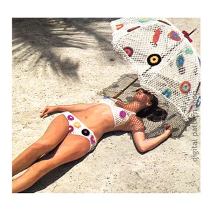Bikini Crochet Pattern Umbrella, Flower Mesh Bikini Top and Bottoms Bathing Suit Womens Swimsuit Pattern Instant Download PDF - C189