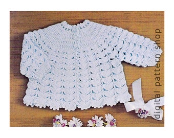 Baby Crochet Pattern Round Yoke Sweater Baby Matinee Jacket Crochet Pattern PDF Instant Download C117