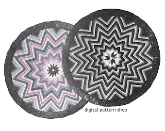 Crochet Rug Pattern 1940s Vintage Round Zig Zag Chevron Rug PDF Download - C15
