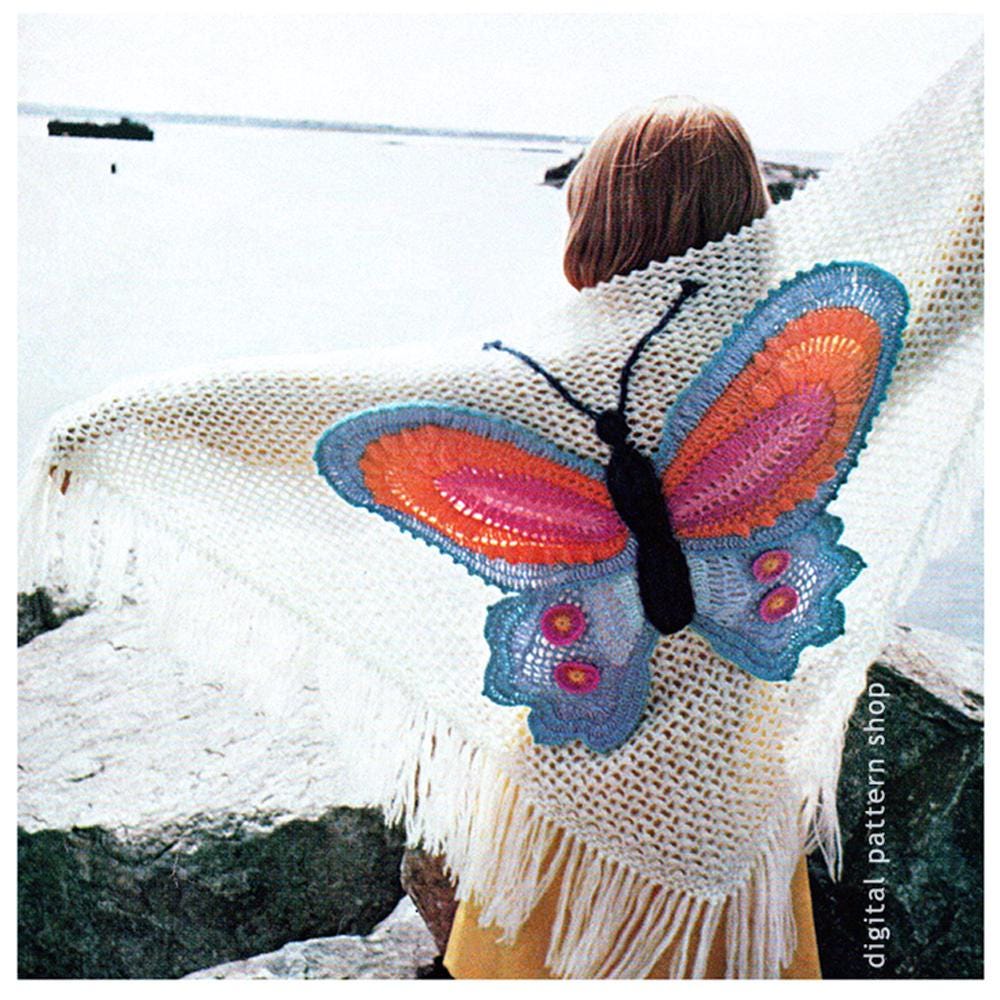 22 Butterfly Shawl Crochet Patterns for Lace Wraps, Vintage Shapes, and Winged Statement... 3 Butterfly Shawl Crochet