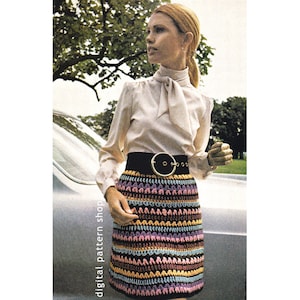 Crochet Skirt Pattern Vintage Striped Skirt Crochet Pattern Above Knee Multi Color Skirt Womens PDF Instant Download Size 10 12 14- C49