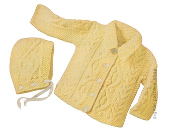 Baby Knitting Pattern Vintage Aran Sweater & Hat Set Pattern Boys or Girls Cardigan Infant Six Months PDF Instant Download -K76