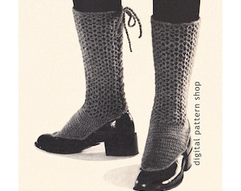 Lacy Spats Crochet Pattern Back Laced Adjustable Spats Vintage Crochet Leg Warmers Pattern Womens Digital Download PDF - C45
