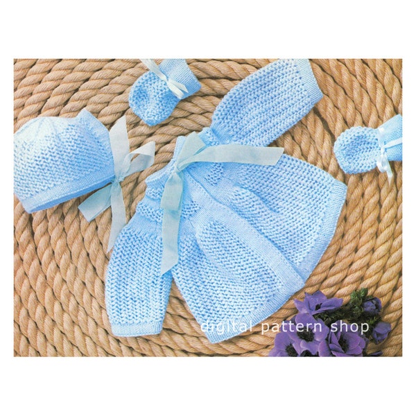 Baby Knitting Pattern Yoked Sweater Set for Baby Boy or Girl, Matching Bonnet & Mittens Layette Gift Set PDF Instant Download K88