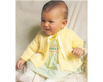 Knit Baby Lacy Sweater Pattern, Raglan Sleeve, Picot Edge, Vintage Matinee Jacket PDF Download K125