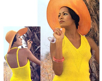 Modello per top a collo alto anni '70, top a collo alto con scollo a V e schiena scoperta, top estivo vintage da donna, modello PDF scaricabile immediatamente - K222