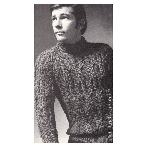 Mens Sweater Knitting Pattern Braided Cable Raglan Sweater Knit Turtleneck Pullover Sweater Pattern Pdf Instant Download K73 Mens Sweater Knitting Pattern Braided Cable Raglan Sweater Knit Turtleneck Pullover Sweater Pattern Pdf Instant Download K73