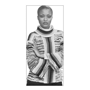 Sweater Knitting Pattern, Bell Sleeve Turtleneck Sweater Pattern, Womens Pullover Panel Jumper PDF Instant Download - K116