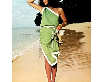 Modello di maglia per abito da spiaggia, copricostume, abito monospalla con spacco PDF da scaricare - K199