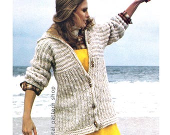 Patrón de ganchillo para chaqueta con capucha voluminosa de los años 70, abrigo tipo suéter vintage extragrande, descarga instantánea en PDF - C145