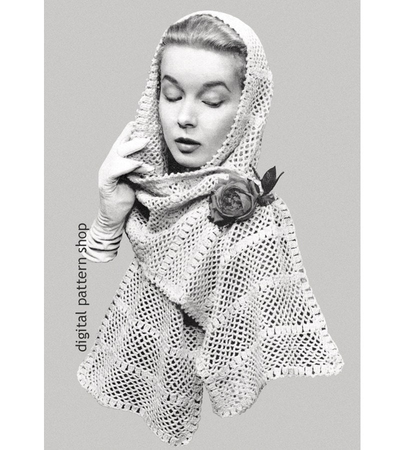 30 Head Scarf Crochet Patterns for Bandanas, Kerchiefs, and Stylish Wraps 4 1940s Vintage Sari Mesh Head Scarf Pattern