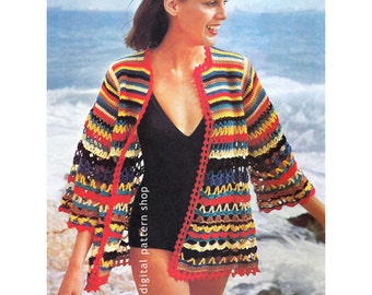 Crochet Jacket Pattern Jazzy Beach Wrap Crochet Pattern Womens Swimsuit Beach Cover Up Pattern PDF - C113