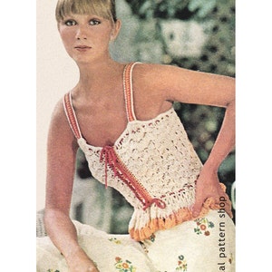 Crochet Camisole Pattern Lacy Peplum Flounce Camisole Top Crochet Pattern Button Front Top PDF Instant Download Womens Size 6 to 14 - C67