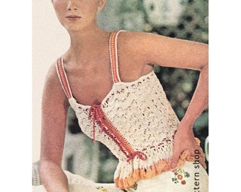 Crochet Camisole Pattern Lacy Peplum Flounce Cami Top Crochet Pattern Button Front PDF Download - C67