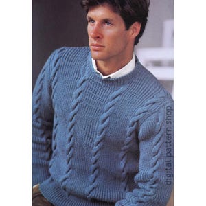Cable & Rib Sweater Knitting Pattern for Men, Vintage Knit Pullover Sweater Pattern, Chest 36 to 44 PDF Download - K141
