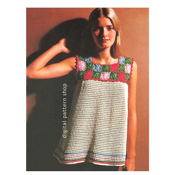 Womens Crochet Top Pattern Vintage Granny Square Smock Top Etsy