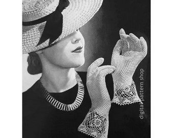 40s Vintage Gloves Crochet Pattern, Lacy Gauntlet Gloves, Wedding Gloves PDF Download - C217