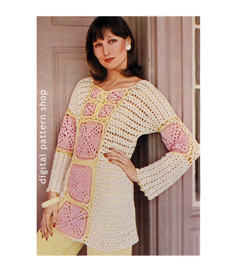 Crochet Pattern Granny Square Top Bell Sleeve Crochet Tunic Etsy
