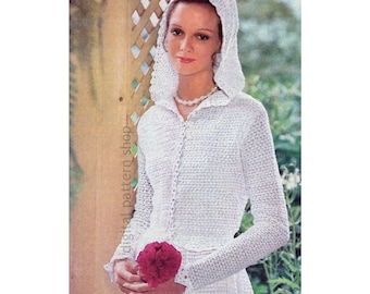 70s Wedding Dress Crochet Pattern, Vintage Hoodie Jacket & Square Neck Bridal Gown PDF Download C270