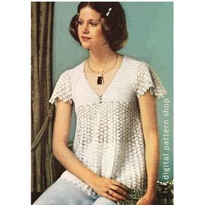 Crochet Top Pattern Angel Sleeve Lacy Top Crochet Pattern Feminine Sweater Pattern PDF Instant Download Womens Size 8 to 14 - C46