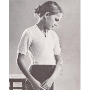 Ballet Sweater Knitting Pattern, 70s Vintage Hug-Me-Tight Crossover Top for Girls, Wrap Sweater for Dance, PDF Download - K217