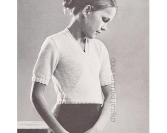 Ballet Sweater Knitting Pattern, 70s Vintage Hug-Me-Tight Crossover Top for Girls, Wrap Sweater for Dance, PDF Download - K217