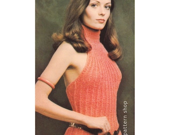 Halter Top Knitting Pattern Vintage High Neck Halter Pattern Fitted Evening Halter Top Instant Download PDF Pattern - K52