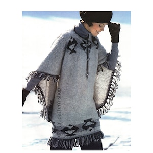 Cape Knitting Pattern 1970s Vintage Fringed Cape Pattern Womens Poncho PDF Instant Download - K102