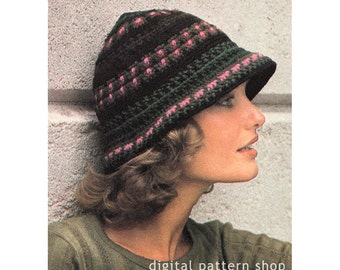 Crochet Hat Pattern Vintage Rose Cloche Hat Crochet Pattern Womens Instant Download PDF Pattern - C108