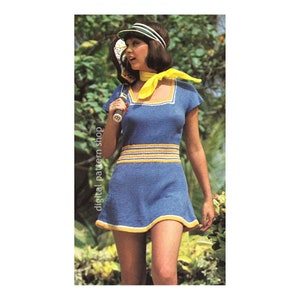 Tennis Kleid mit Eckigem Ausschnitt Strickmuster Mini Kleid Kontrast Trim Sport Kleid Damen Sofort-Download PDF-K128