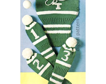 Wzór na dziergane rękawice golfowe, proste pokrowce na kije golfowe w stylu retro, wzór na płaskie akcesoria golfowe do druku do pobrania - K247