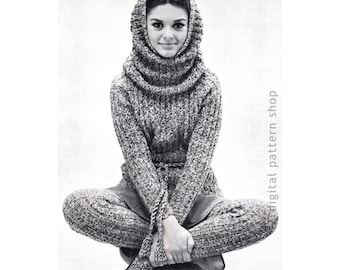 Knitting Pattern Hooded Cowl, Sweater, Stockings, Knit Leggings, Raglan Sleeve Jumper Top PDF Download - K07