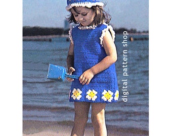 Haakpatroon voor een oma-jurk, vintage strandjurk en zonnehoed - Direct te downloaden als PDF - C40