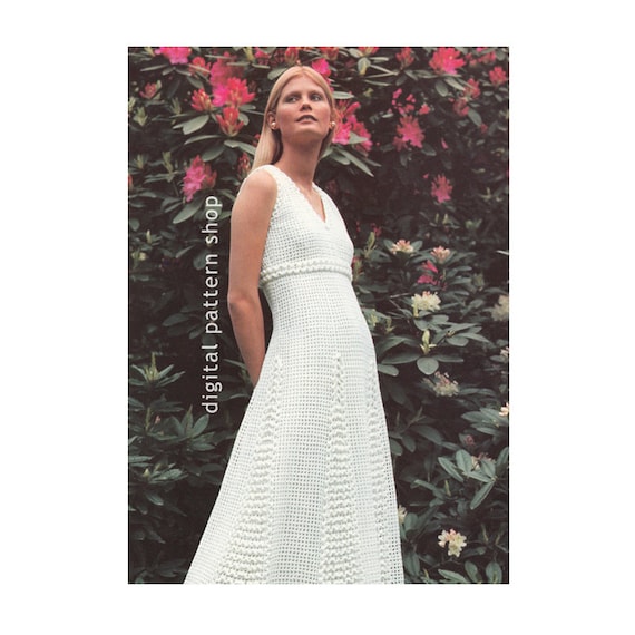 Crochet Dress Pattern Vintage Maxi Dress Empire Flared Dress