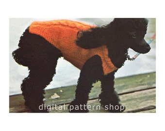 Modello per lavorare a maglia un cappotto per cani vintage a trecce, maglione per animali domestici, download PDF - K77