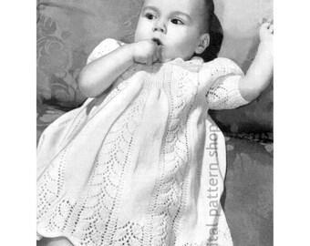 50s Vintage Baby Knitting Pattern Dress Sweater & Bonnet, Lacy Leaf Susan Set PDF Download - K191