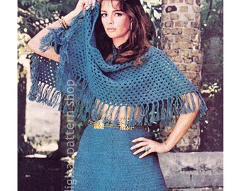 Padrão de crochê para xale e saia estilo anos 70, saia com flores vazadas, estola triangular - Download instantâneo em PDF - C255