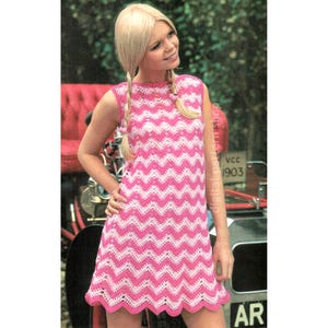 60s Zig Zag Dress Crochet Pattern, Sleeveless Chevron Dress In Two Colors for Women Bust 34 to 40 Inches Instant Download PDF- C273
