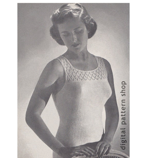 Knit Camisole Pattern 1940s Vintage Lace Top Knitting Pattern