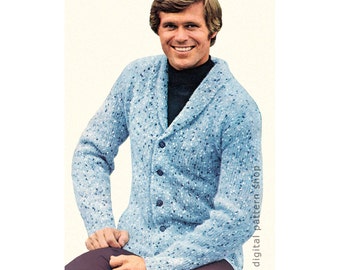 Wzór na sweter męski na kardigan Wzór na kołnierz szalowy Kieszenie PDF Natychmiastowe pobieranie K84