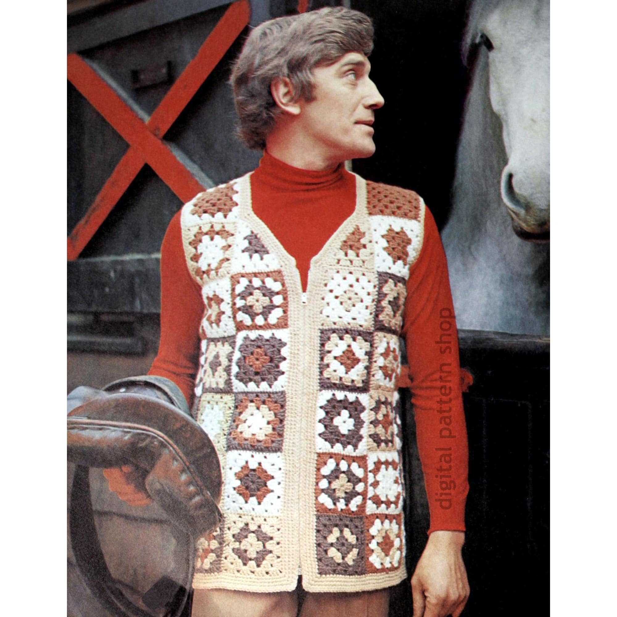 30 Granny Square Vest Crochet Patterns for Retro Layers, Boho Vests, and Handmade Gifts 4 Men’s Granny Square Zipper Vest