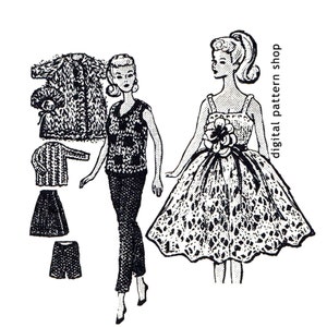 Barbie Knitting Pattern Vintage Barbie Doll Clothes Pattern, Knit Lacy Dress Coat Sweater Pants Skirt Shorts Fashion Doll Wardrobe K15